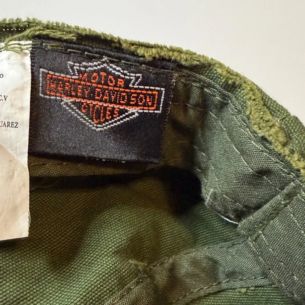 Vintage Harley Davidson Military Cadet Hat Green Distressed